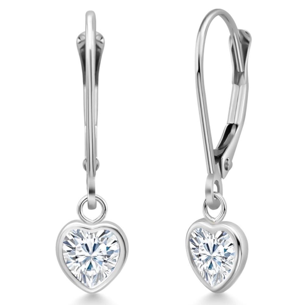 925 Sterling Silver 1.60 Cttw White Moissanite Heart Leverback Drop Earrings